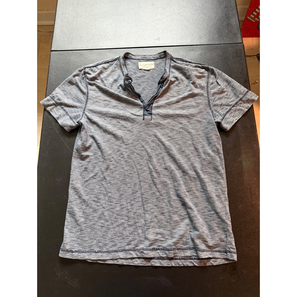 Denim & Supply Ralph Lauren Mens Blue Space Dye Henley Shirt Large Short Sleeve